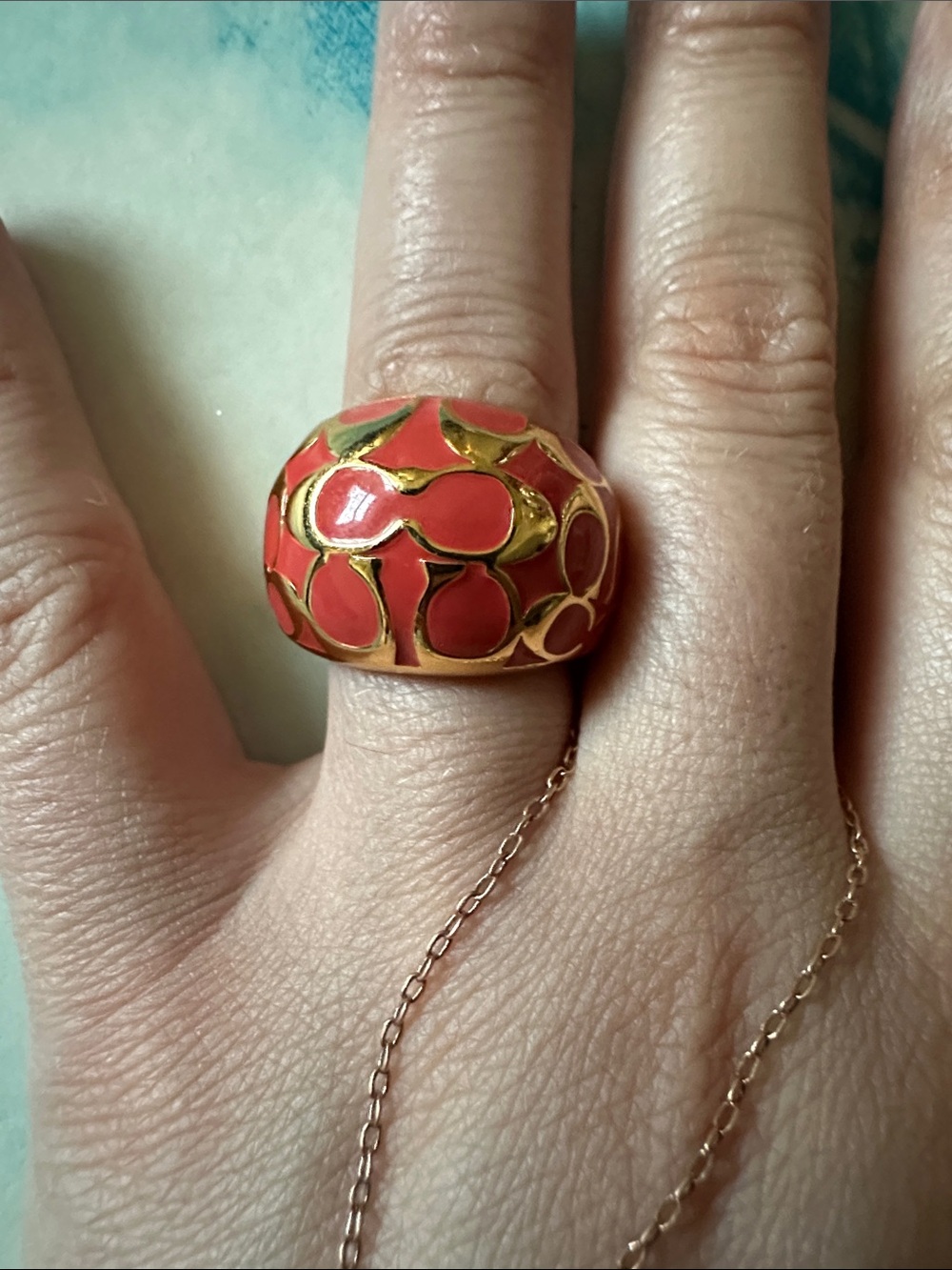 Coral Enamel Dome Ring - Women's Fashion Jewelry